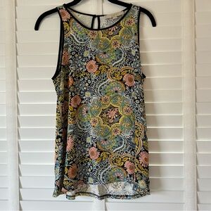 LOFT Tank Top Black Multicolor Paisley Floral XS